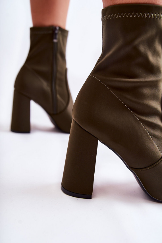 Women's Material Boots On Heel Khaki Amile