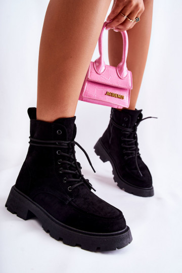 Women's Suede Boots Tied Black Vanita 2