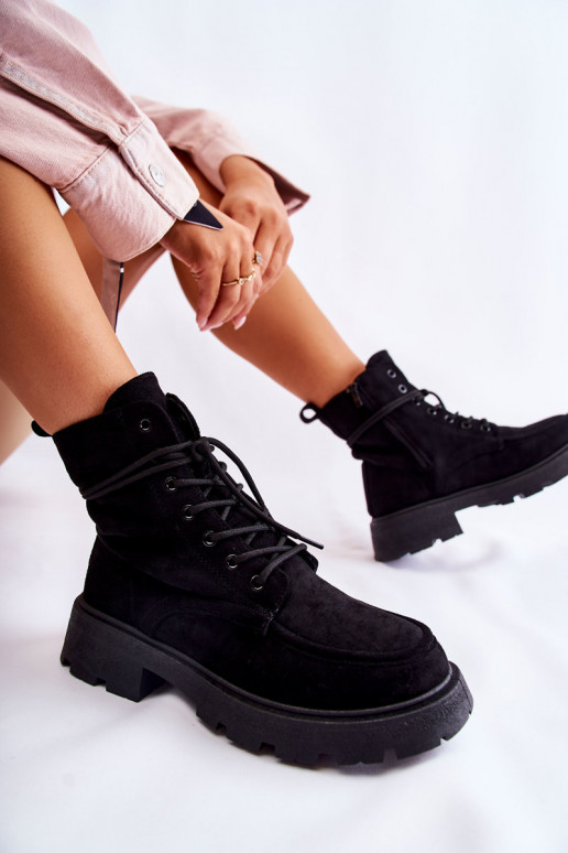 Women's Suede Boots Tied Black Vanita