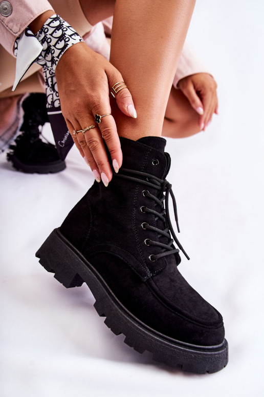 Women's Suede Boots Tied Black Vanita