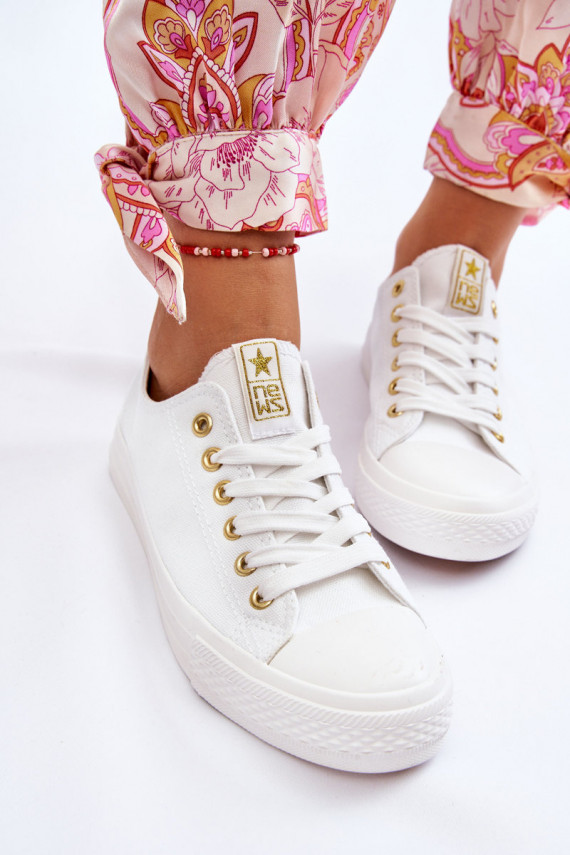 Women's Classic Sneakers White And Gold Ecoma