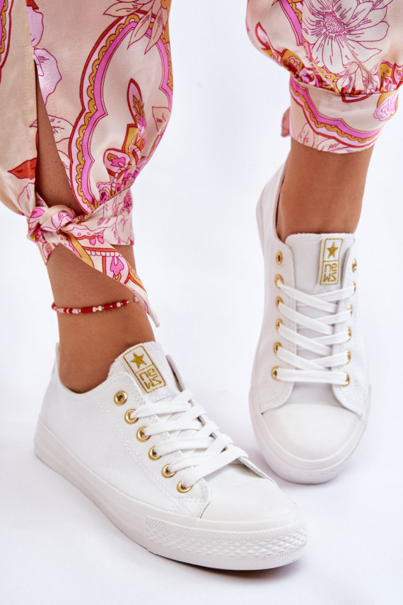 Women's Classic Sneakers White And Gold Ecoma