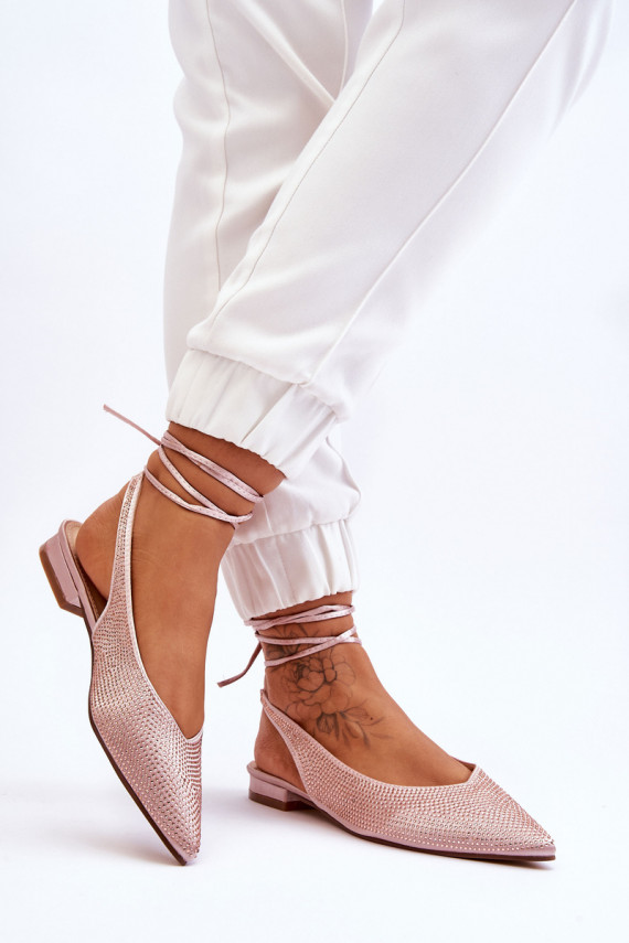 Tied Ballerinas With Rhinestones Beige Mavis