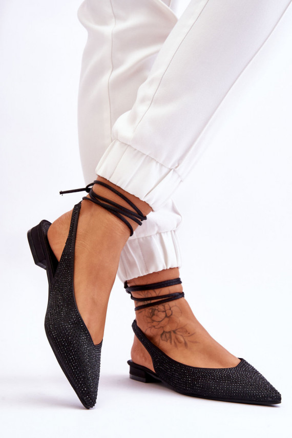Tied Ballerinas With Rhinestones Black Mavis