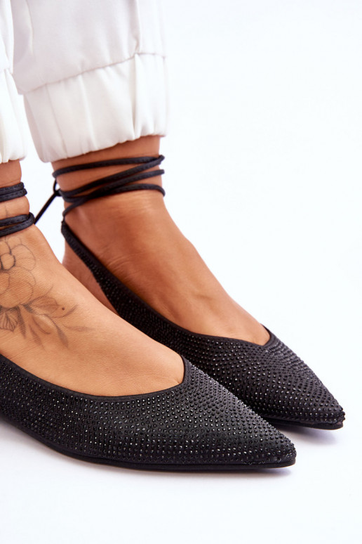 Tied Ballerinas With Rhinestones Black Mavis