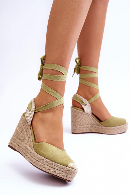 Tied Sandals On A High Wedge Green Lendy