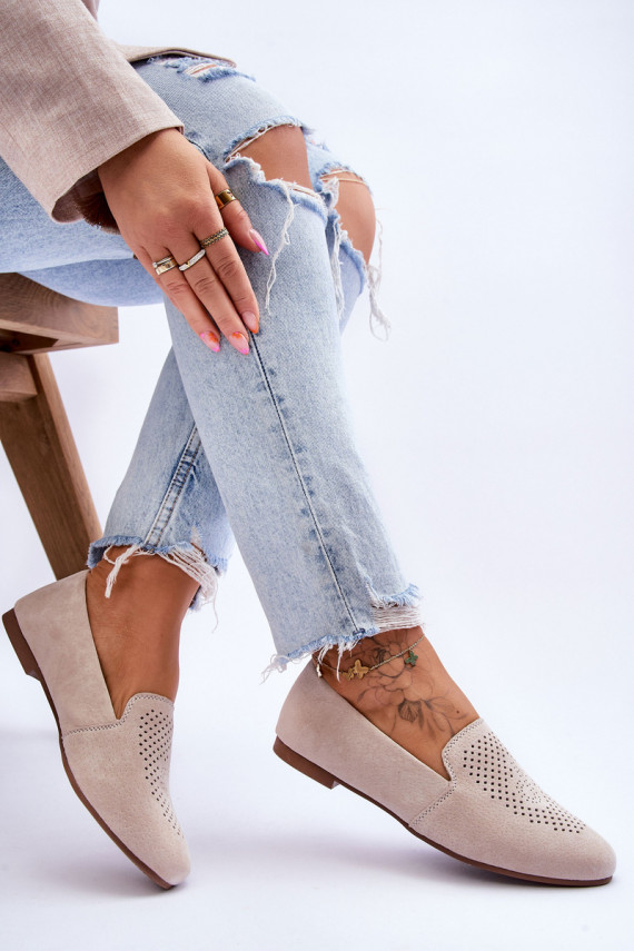Suede Comfortable Loafers Beige Giovana