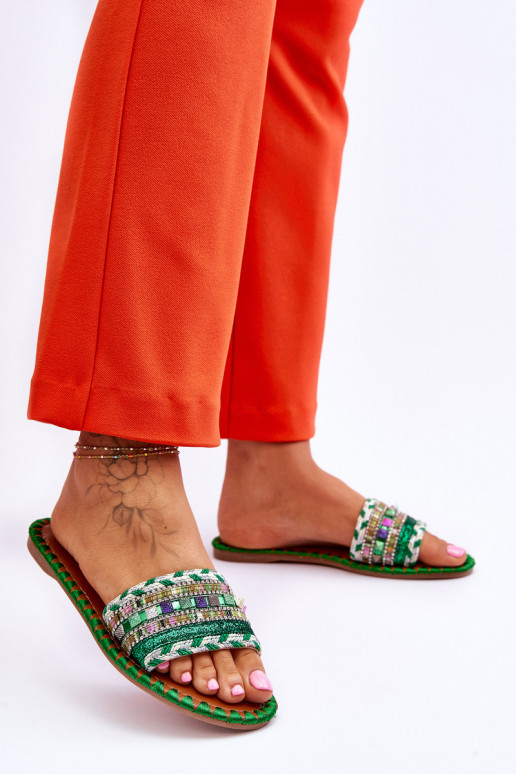 Women's Embellished Slippers Green Bellisa