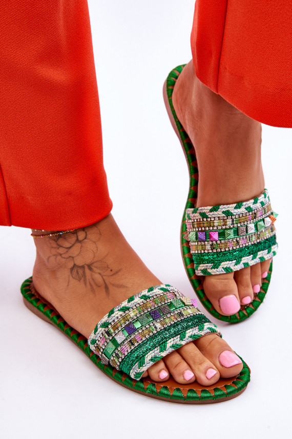 Women's Embellished Slippers Green Bellisa