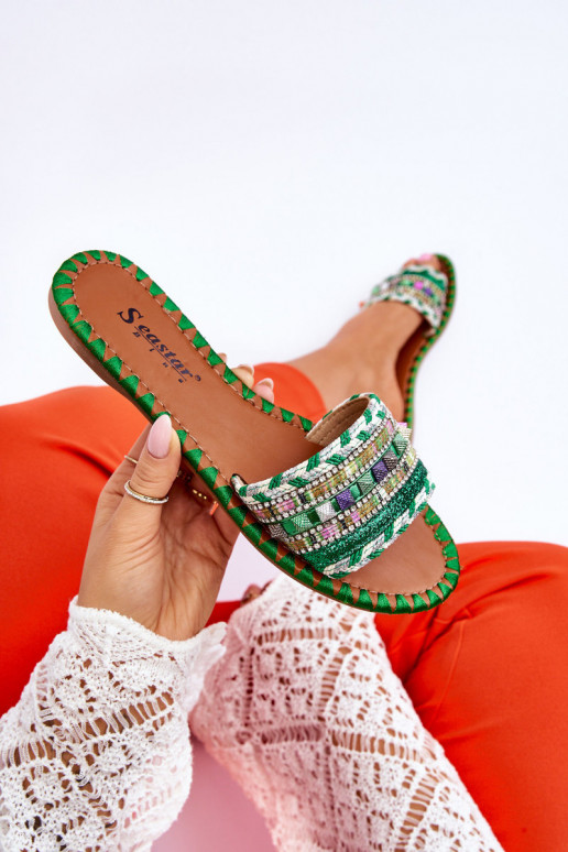 Women's Embellished Slippers Green Bellisa