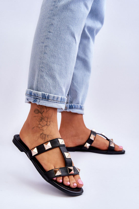 Women's Slippers With Large Studs Black Mercure