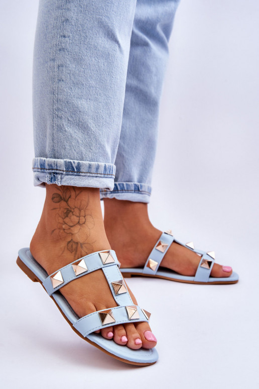 Women's Slippers With Large Studs Blue Mercure