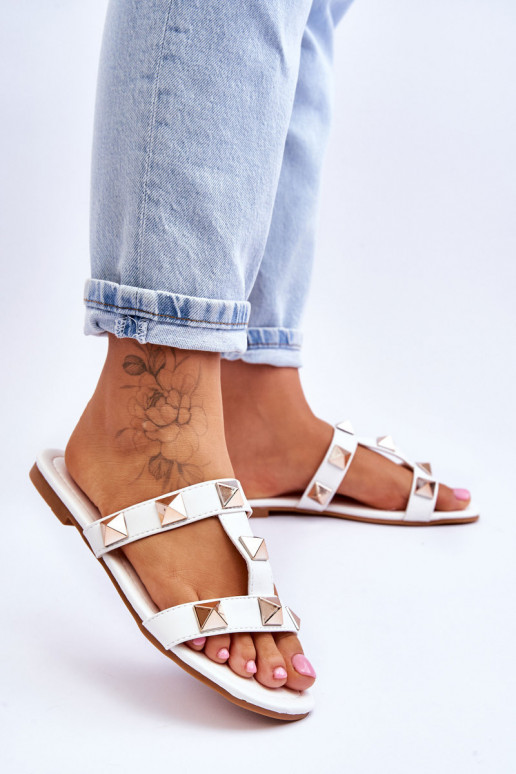Women's Slippers With Large Studs White Mercure