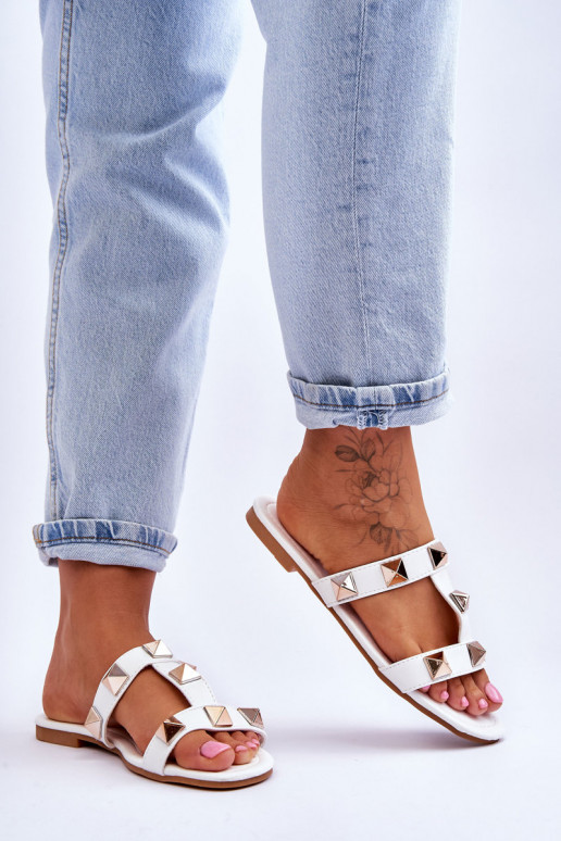 Women's Slippers With Large Studs White Mercure