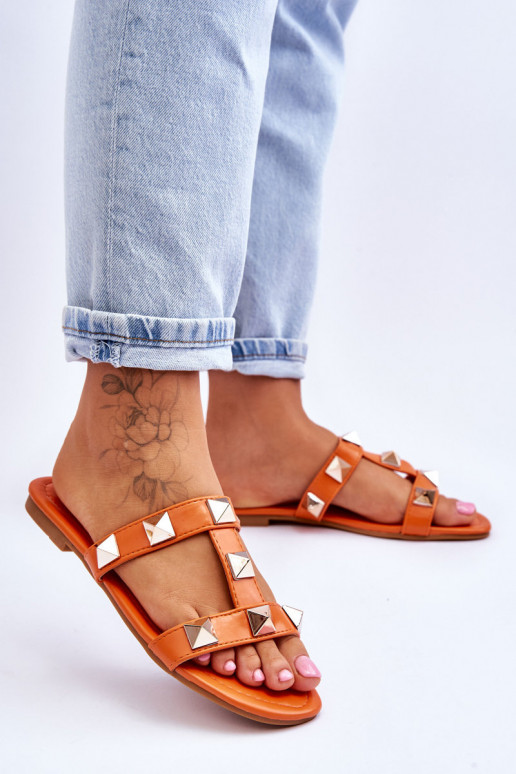 Women's Slippers With Large Studs Orange Mercure
