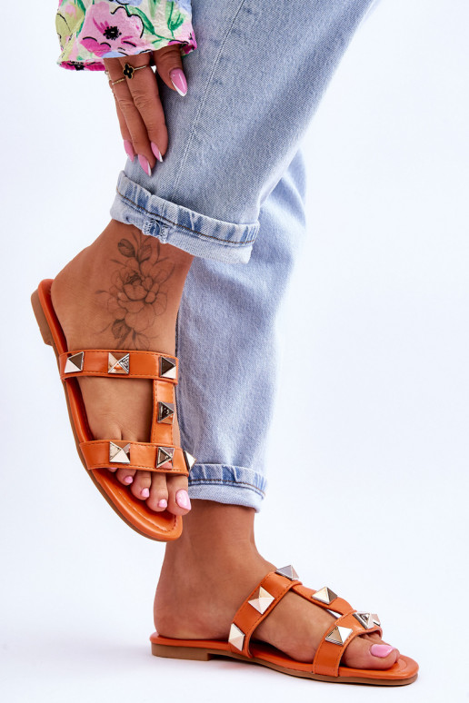 Women's Slippers With Large Studs Orange Mercure