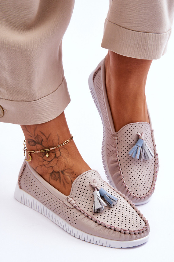Women's Openwork Leather Loafers Light Pink Lanzarot