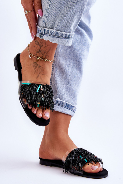 Women's Slippers With Fashionable Decorations S.Barski KV-576-4 Black