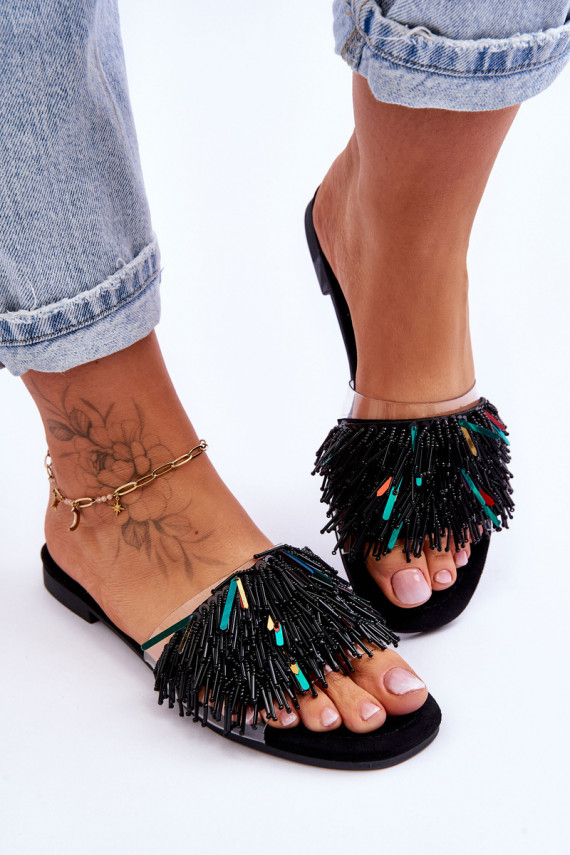 Women's Slippers With Fashionable Decorations S.Barski KV-576-4 Black