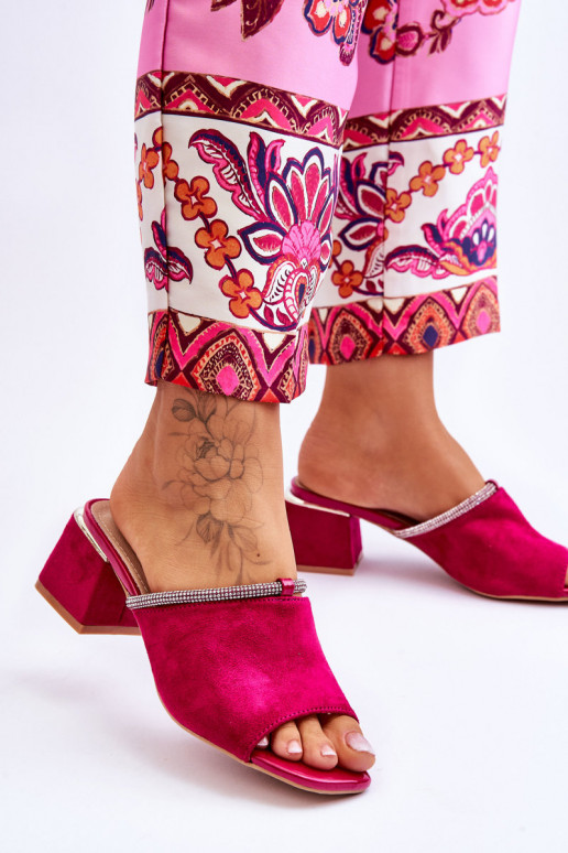 Suede High Heel Slippers S.Barski KV-612-2 Fuchsia