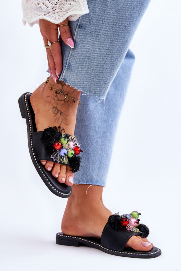 Slippers With Decorative Beads S.Barski KV-2775-47 Black 2