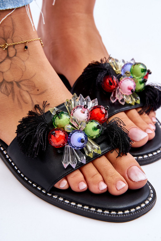 Slippers With Decorative Beads S.Barski KV-2775-47 Black