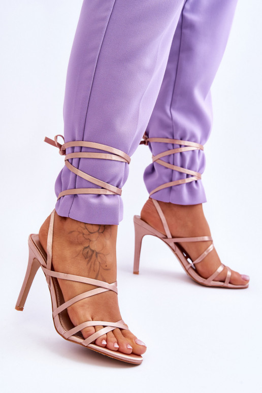 Women's Tied Sandals On A High Heel Beige Meya