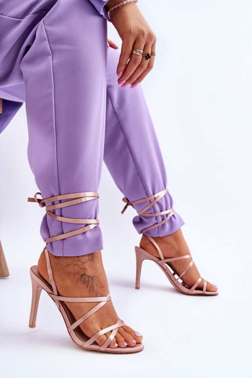 Women's Tied Sandals On A High Heel Beige Meya