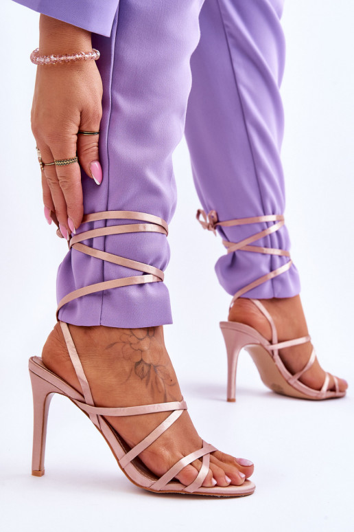 Women's Tied Sandals On A High Heel Beige Meya