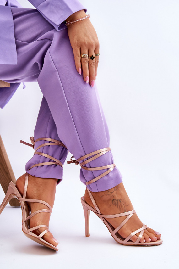 Women's Tied Sandals On A High Heel Beige Meya