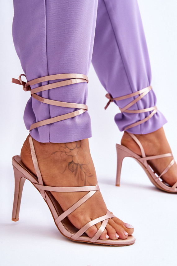 Women's Tied Sandals On A High Heel Beige Meya