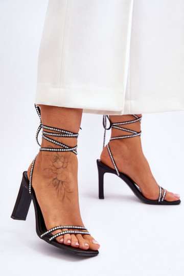 Elegant Tied Sandals With Rhinestones Black Nessy 2