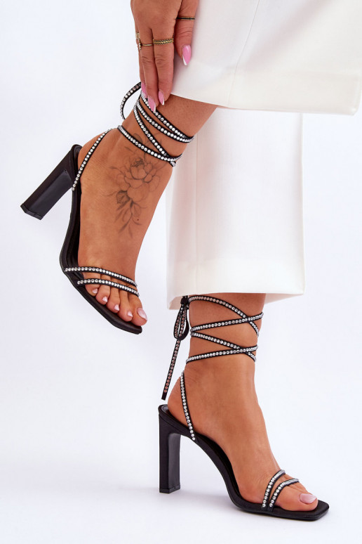 Elegant Tied Sandals With Rhinestones Black Nessy