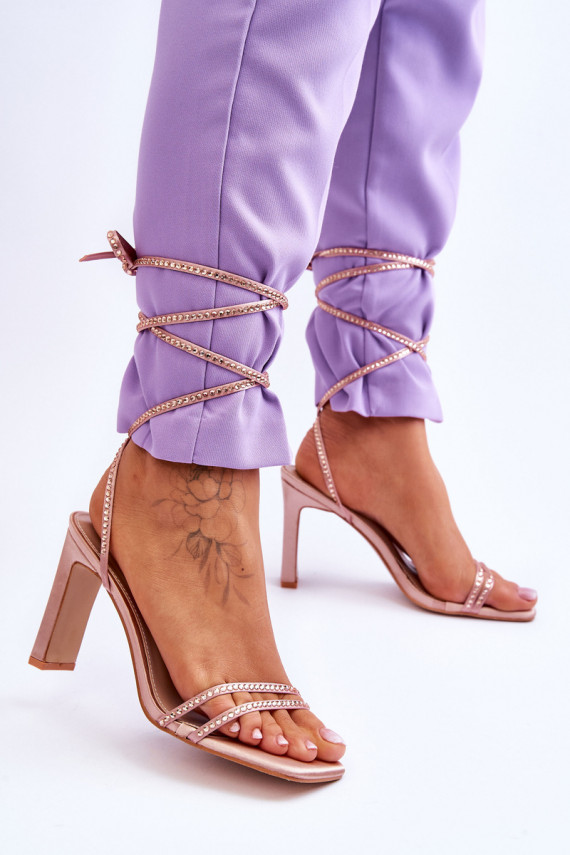 Elegant Tied Sandals With Rhinestones Nude Nessy