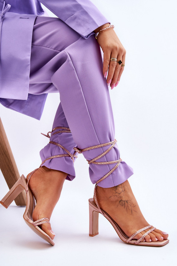 Elegant Tied Sandals With Rhinestones Nude Nessy