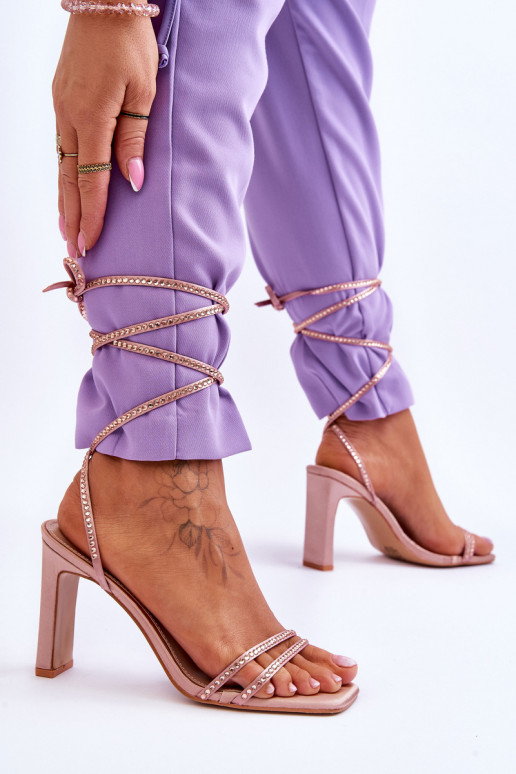 Elegant Tied Sandals With Rhinestones Nude Nessy