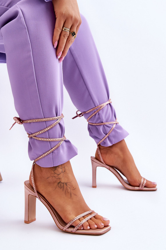 Elegant Tied Sandals With Rhinestones Nude Nessy