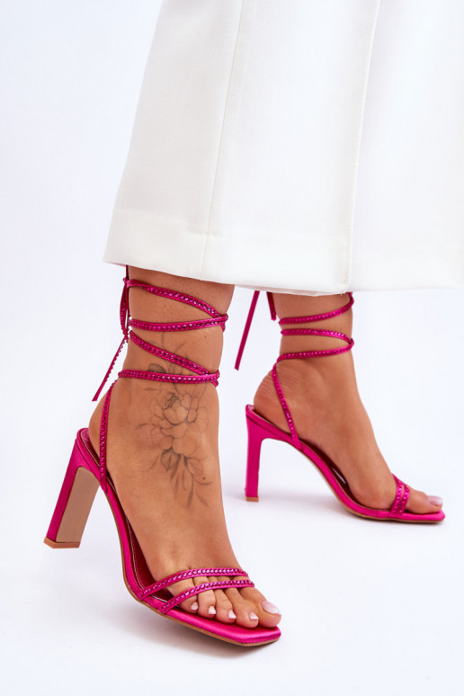 Elegant Tied Sandals With Rhinestones Fuchsia Nessy
