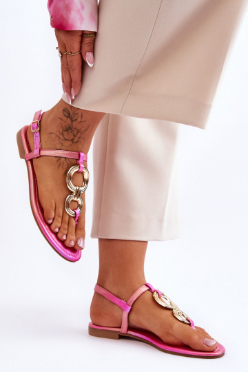 Leather Flat Heel Flip Flops Pink Keep Going 2