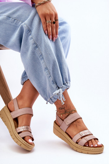 Women's Leather Sandals With Velcro Pink Fresh Look 2