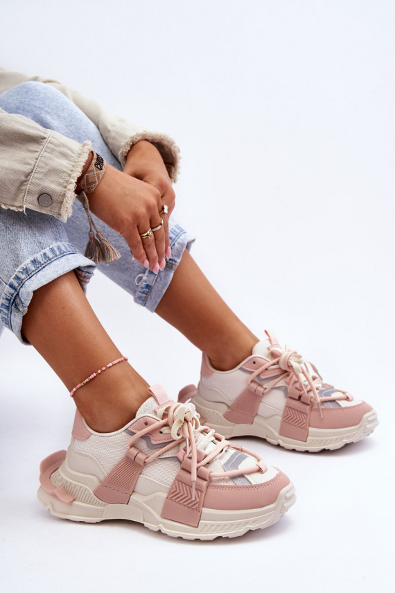 Women's Trendy Lace-up Sport Shoes Beige-Pink Chillout!