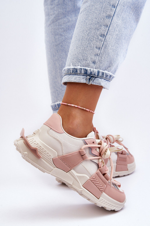 Women's Trendy Lace-up Sport Shoes Beige-Pink Chillout!