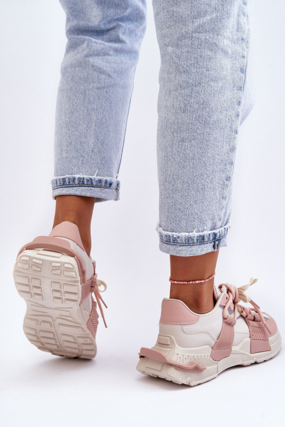Women's Trendy Lace-up Sport Shoes Beige-Pink Chillout!