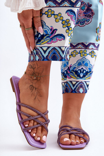 Women's Strappy Sandals with Diamantes Purple Leomi 2