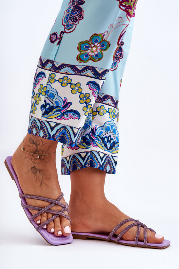 Women's Strappy Sandals with Diamantes Purple Leomi