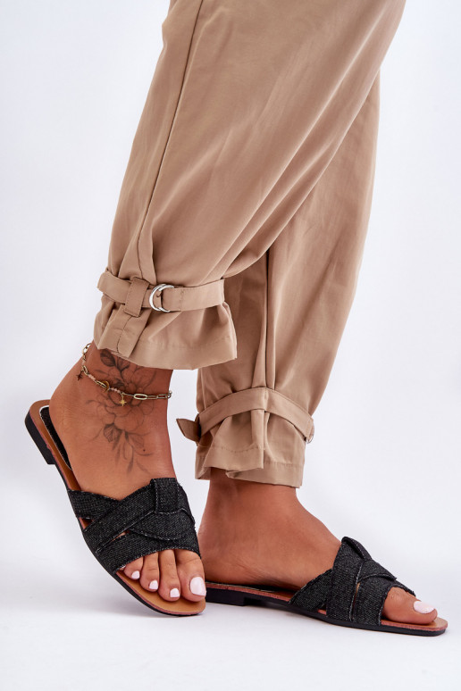 Women's Material Slippers Black Aversa