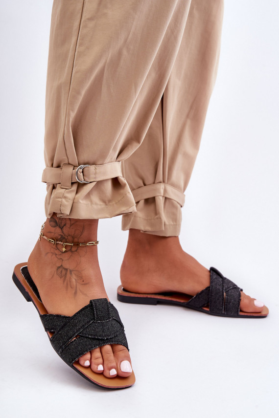 Women's Material Slippers Black Aversa