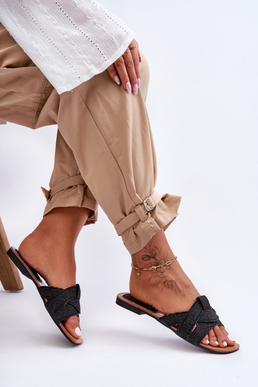 Women's Material Slippers Black Aversa