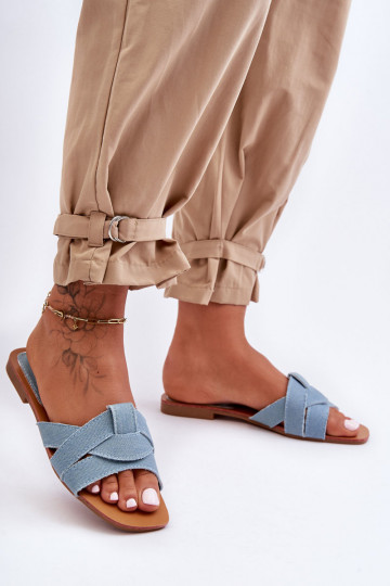 Women's Fabric Slippers Light Blue Aversa 2