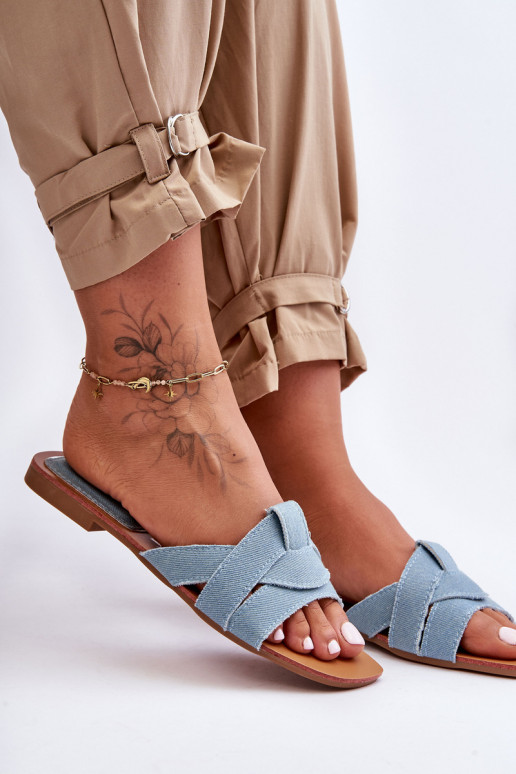 Women's Fabric Slippers Light Blue Aversa